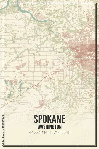 Retro US city map of Spokane  Washington. Vintage street map.