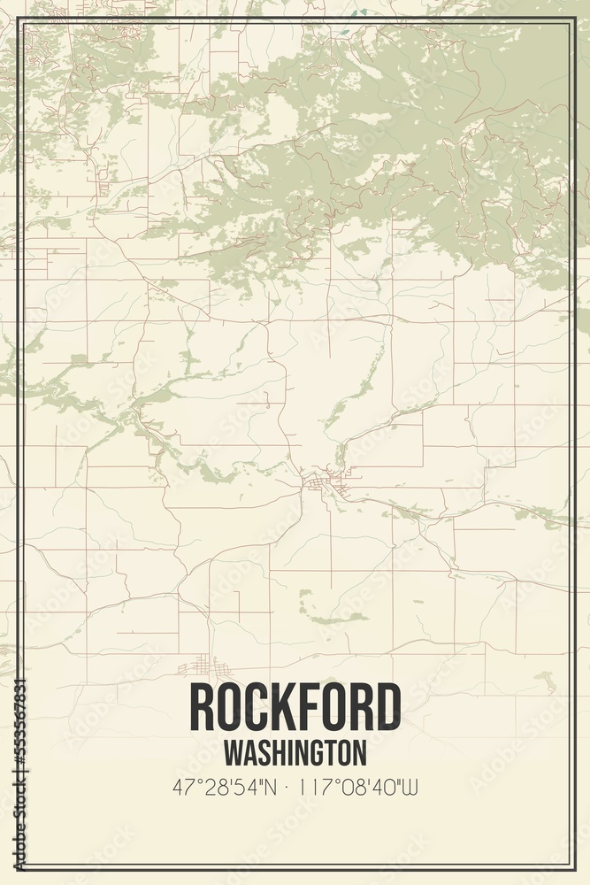 Retro US city map of Rockford, Washington. Vintage street map.