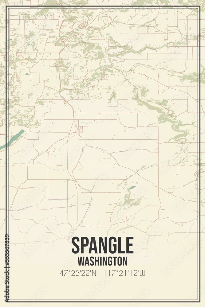 Retro US city map of Spangle, Washington. Vintage street map.