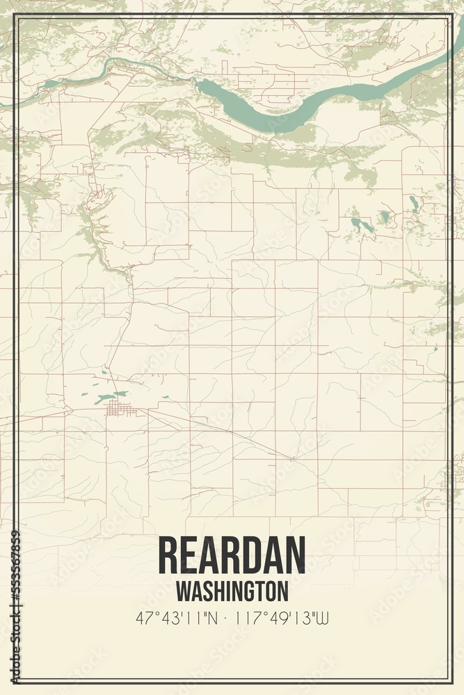 Retro US city map of Reardan, Washington. Vintage street map.
