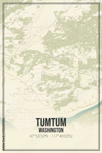 Retro US city map of Tumtum, Washington. Vintage street map. photo