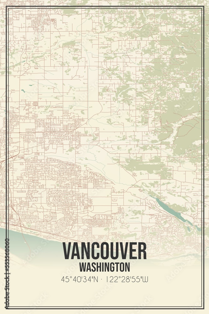 Fototapeta premium Retro US city map of Vancouver, Washington. Vintage street map.