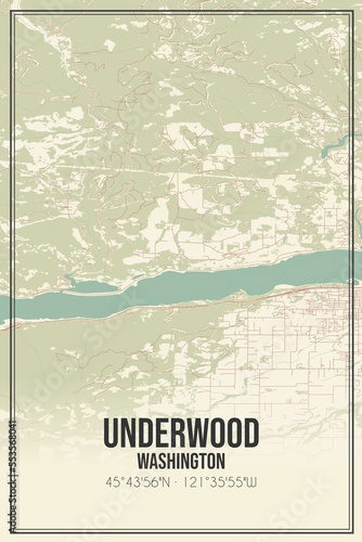 Retro US city map of Underwood, Washington. Vintage street map. photo