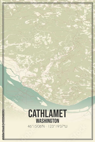 Retro US city map of Cathlamet, Washington. Vintage street map. photo