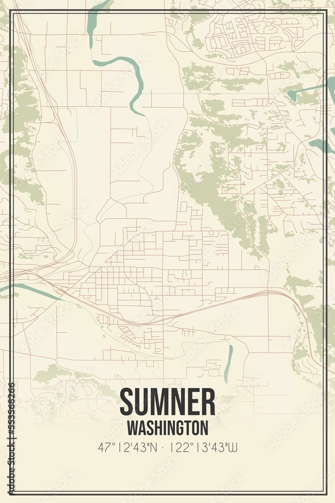 Fototapeta premium Retro US city map of Sumner, Washington. Vintage street map.
