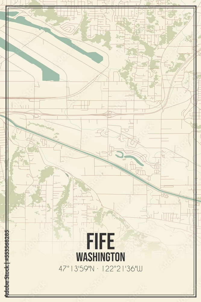 Fototapeta premium Retro US city map of Fife, Washington. Vintage street map.