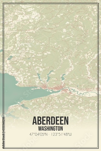 Retro US city map of Aberdeen, Washington. Vintage street map.