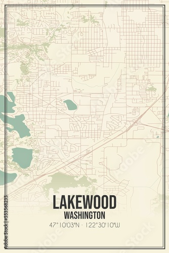 Retro US city map of Lakewood, Washington. Vintage street map. photo