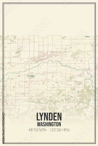 Retro US city map of Lynden, Washington. Vintage street map. photo