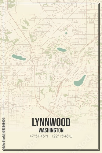 Retro US city map of Lynnwood  Washington. Vintage street map.