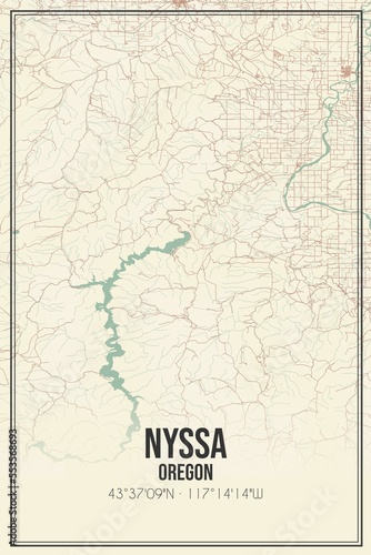 Retro US city map of Nyssa  Oregon. Vintage street map.