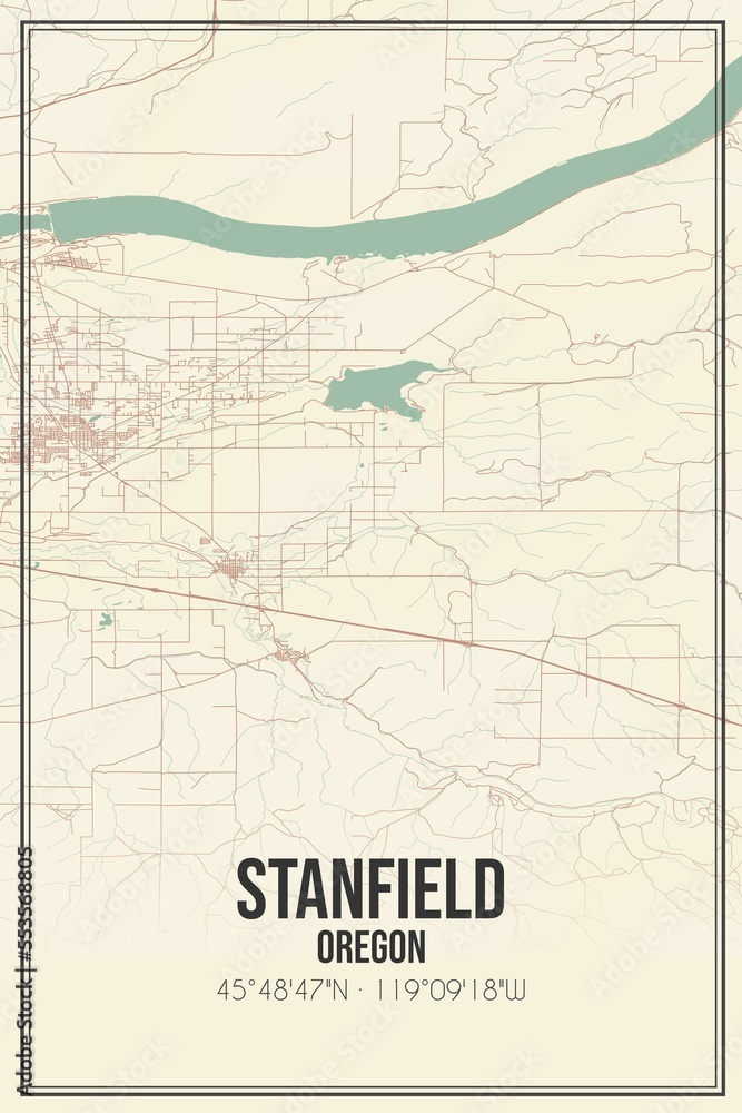 Fototapeta premium Retro US city map of Stanfield, Oregon. Vintage street map.