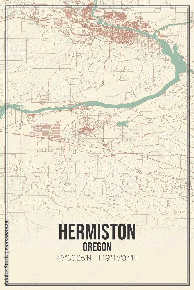 Fototapeta premium Retro US city map of Hermiston, Oregon. Vintage street map.