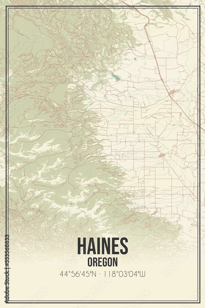 Retro US city map of Haines, Oregon. Vintage street map.