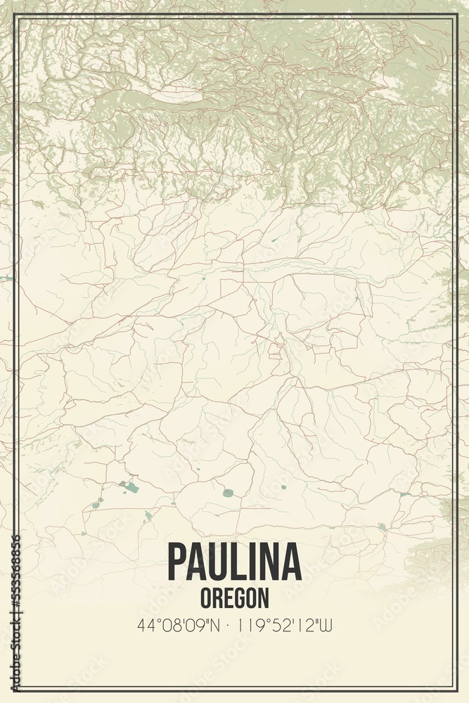 Retro US city map of Paulina, Oregon. Vintage street map.