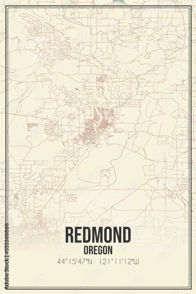 Fototapeta premium Retro US city map of Redmond, Oregon. Vintage street map.