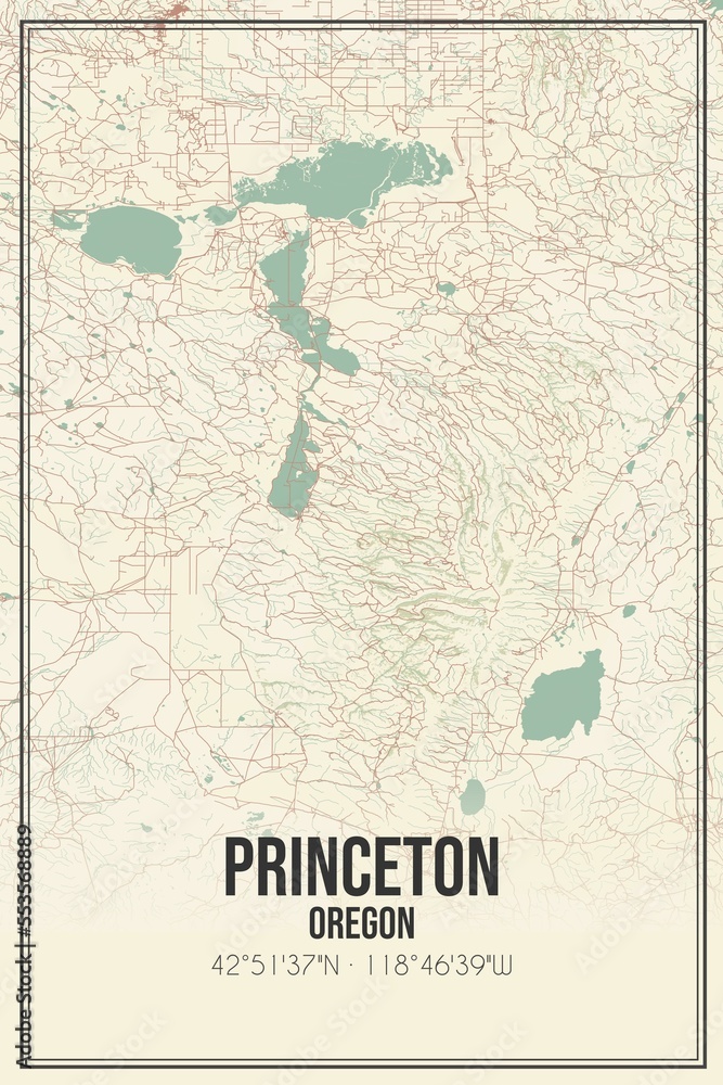 Retro US city map of Princeton, Oregon. Vintage street map.