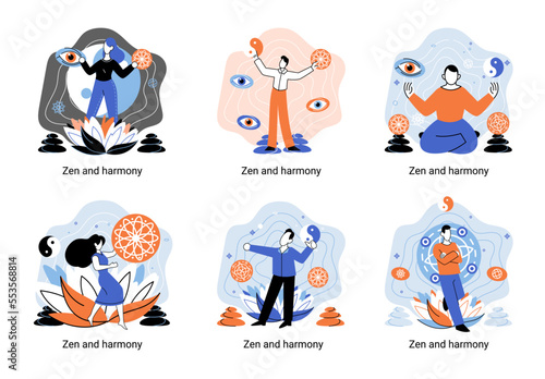 Zen and harmony metaphor, meditation practice. Balance, relaxation, mindfulness. Calm person relaxing. Yoga and spiritual practice, relax, recreation, healthy lifestyle. Japanese cult of mind and body