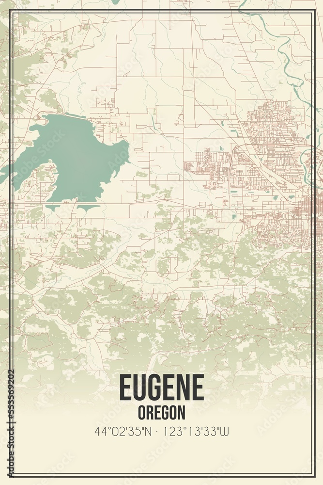 Retro US city map of Eugene, Oregon. Vintage street map.