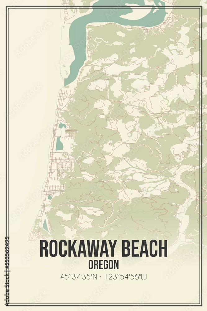 Retro US city map of Rockaway Beach, Oregon. Vintage street map.