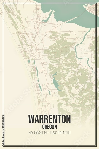 Fototapeta Naklejka Na Ścianę i Meble -  Retro US city map of Warrenton, Oregon. Vintage street map.