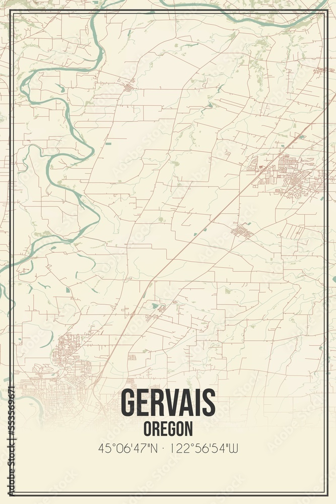 Fototapeta premium Retro US city map of Gervais, Oregon. Vintage street map.