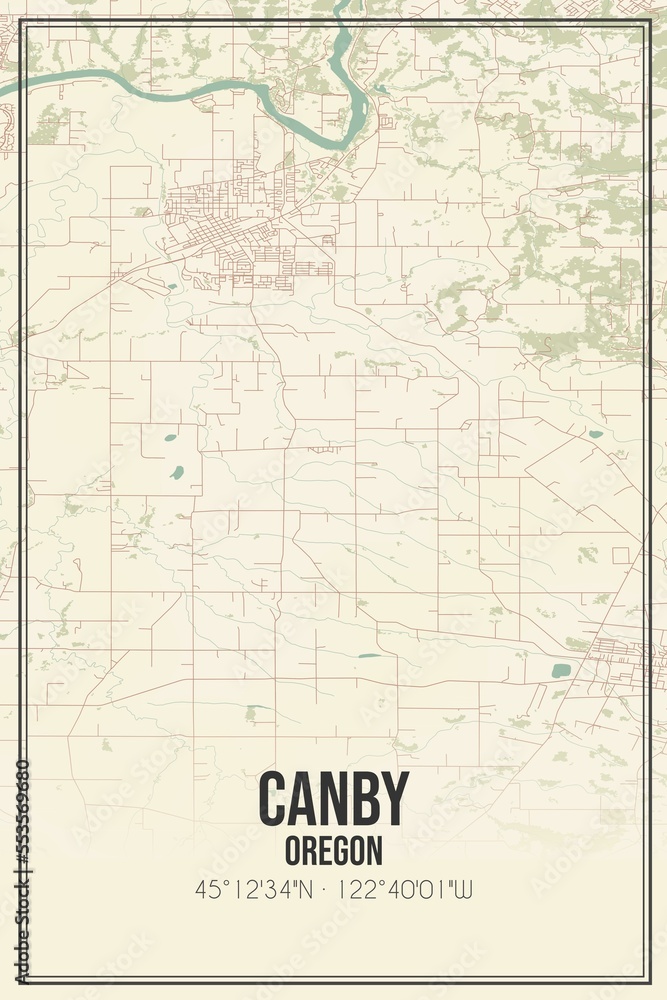 Retro US city map of Canby, Oregon. Vintage street map.