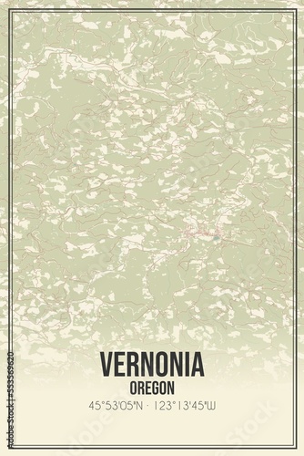 Retro US city map of Vernonia, Oregon. Vintage street map. photo