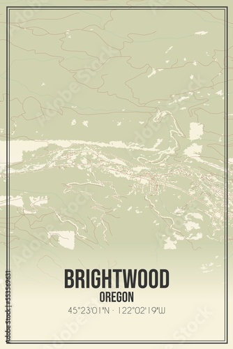 Retro US city map of Brightwood, Oregon. Vintage street map.