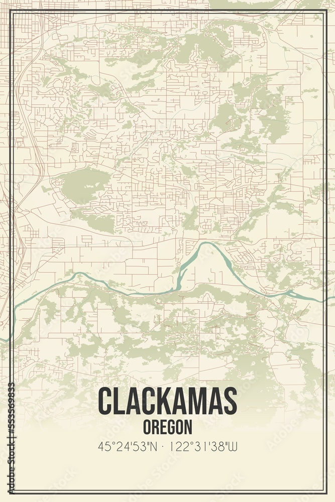 Fototapeta premium Retro US city map of Clackamas, Oregon. Vintage street map.