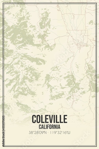 Retro US city map of Coleville, California. Vintage street map. photo