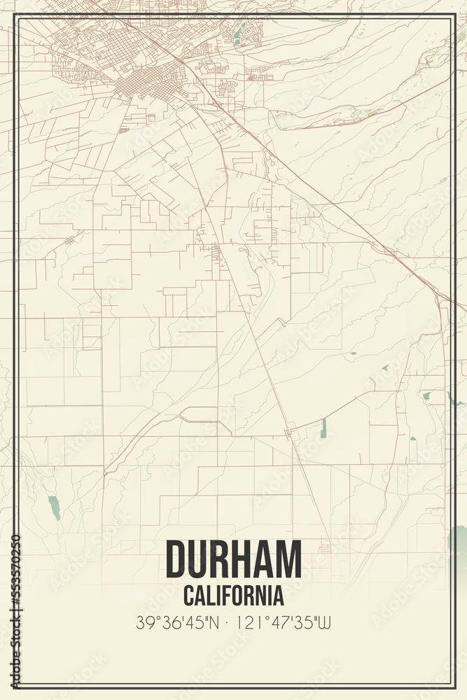 Retro US city map of Durham, California. Vintage street map.