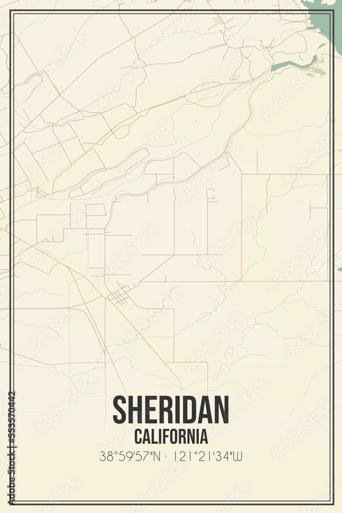 Retro US city map of Sheridan, California. Vintage street map.