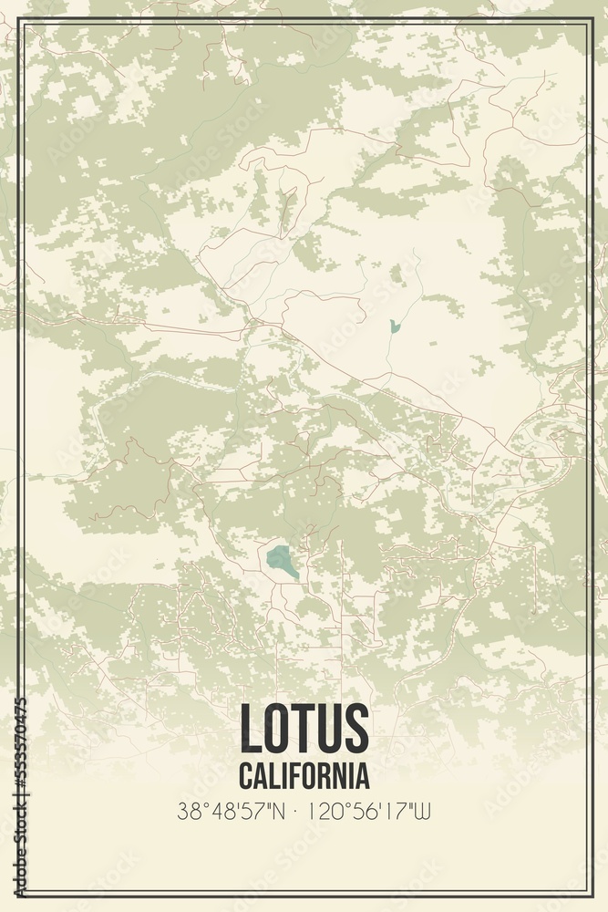 Fototapeta premium Retro US city map of Lotus, California. Vintage street map.