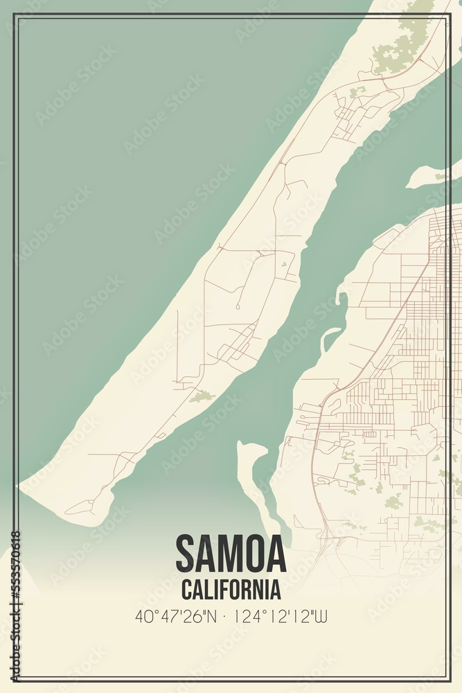 Retro US city map of Samoa, California. Vintage street map.