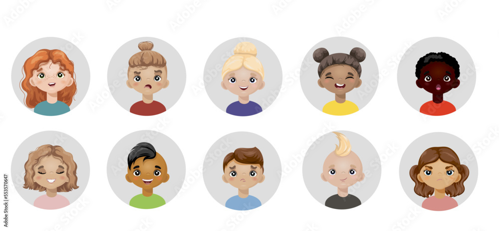 Naklejka premium Set kids avatar emotions