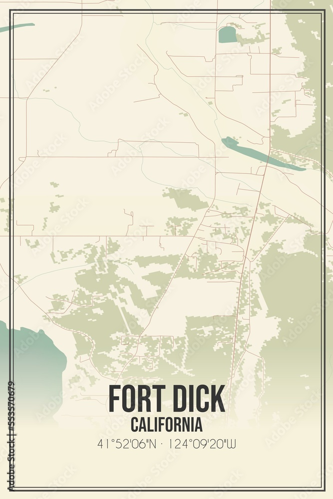 Fototapeta premium Retro US city map of Fort Dick, California. Vintage street map.