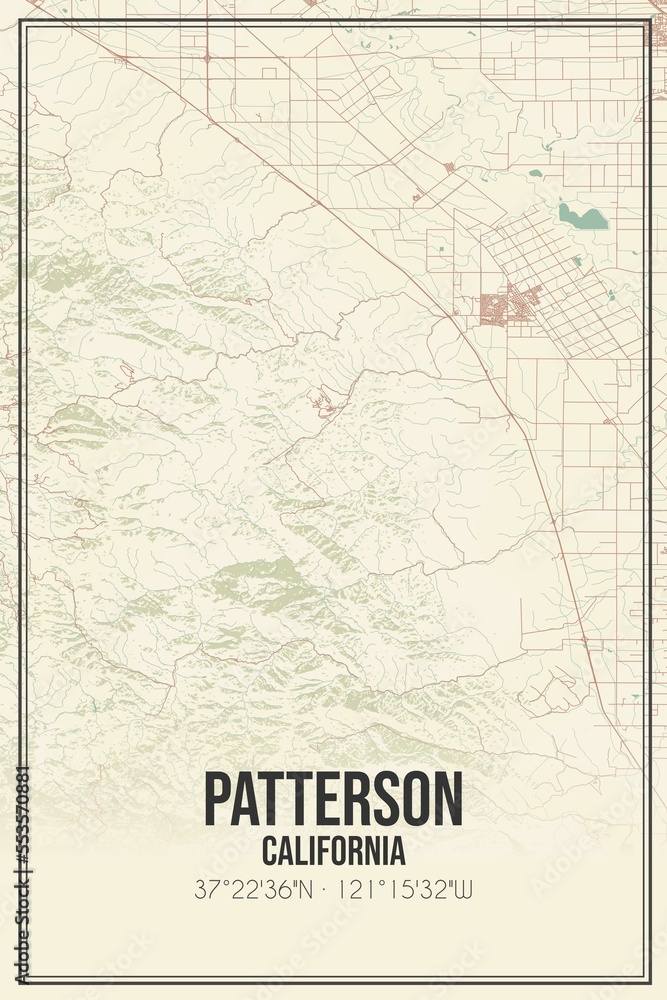 Fototapeta premium Retro US city map of Patterson, California. Vintage street map.