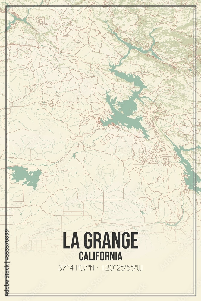 Retro US city map of La Grange, California. Vintage street map.