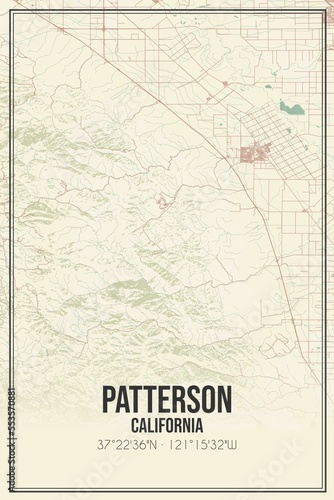 Retro US city map of Patterson, California. Vintage street map. photo