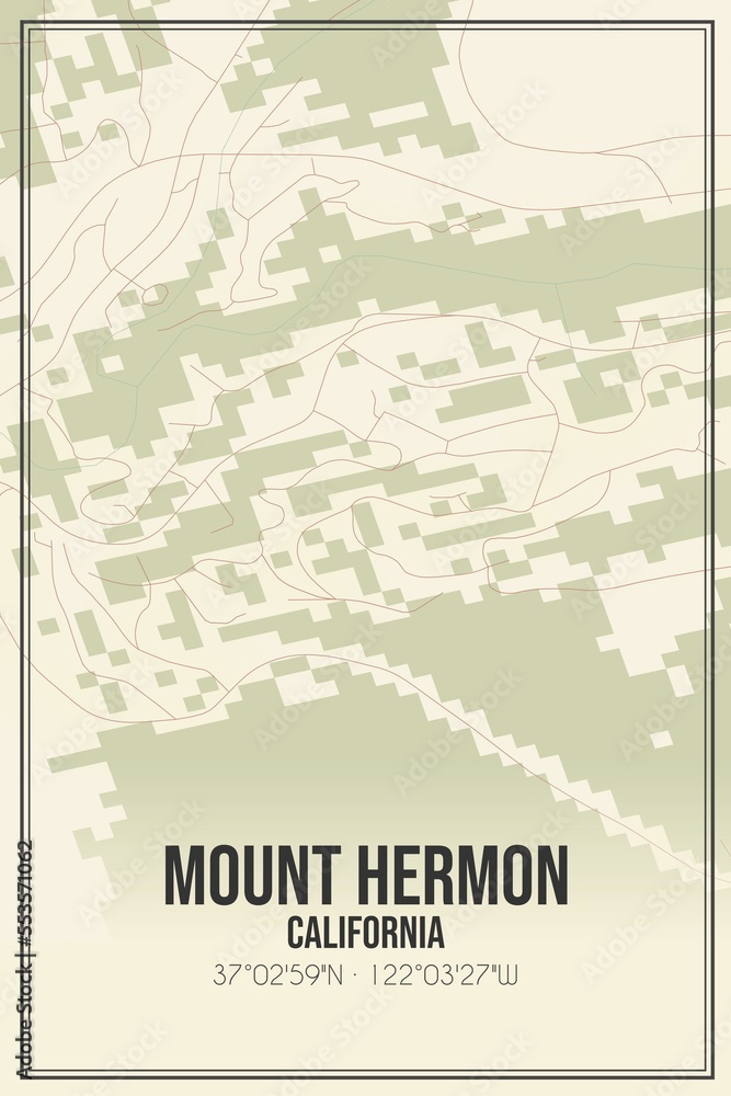 Fototapeta premium Retro US city map of Mount Hermon, California. Vintage street map.