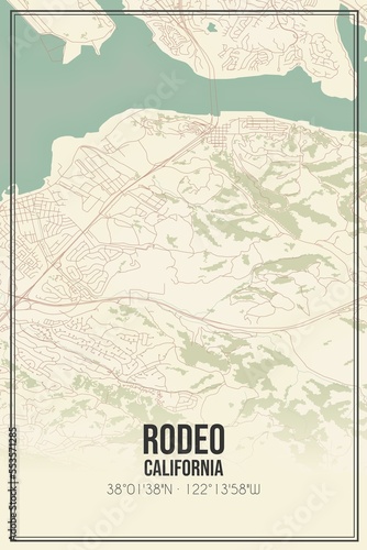 Retro US city map of Rodeo  California. Vintage street map.