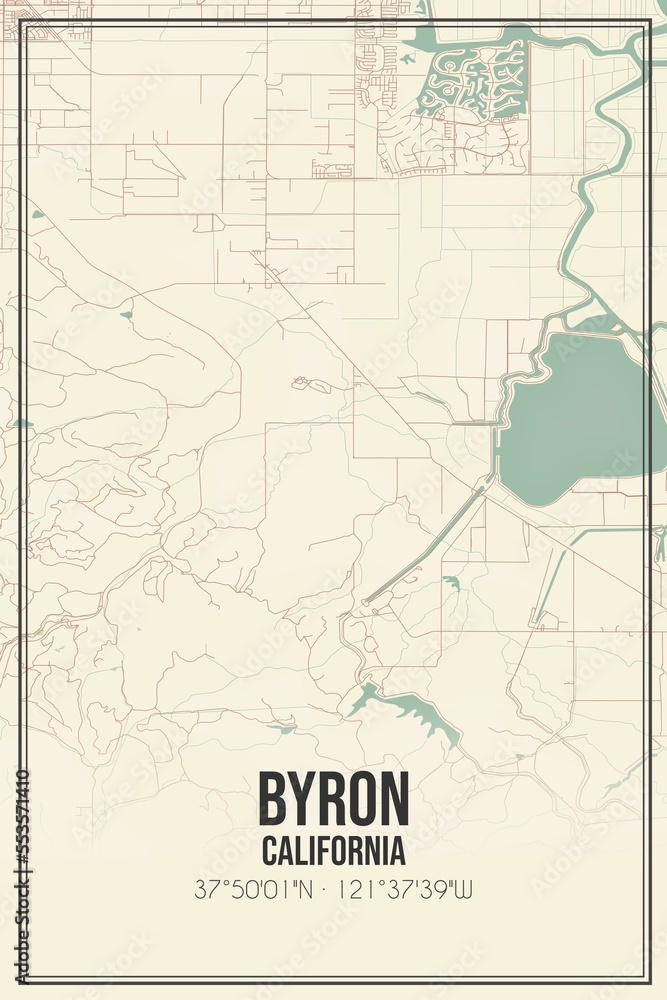 Retro US city map of Byron, California. Vintage street map.