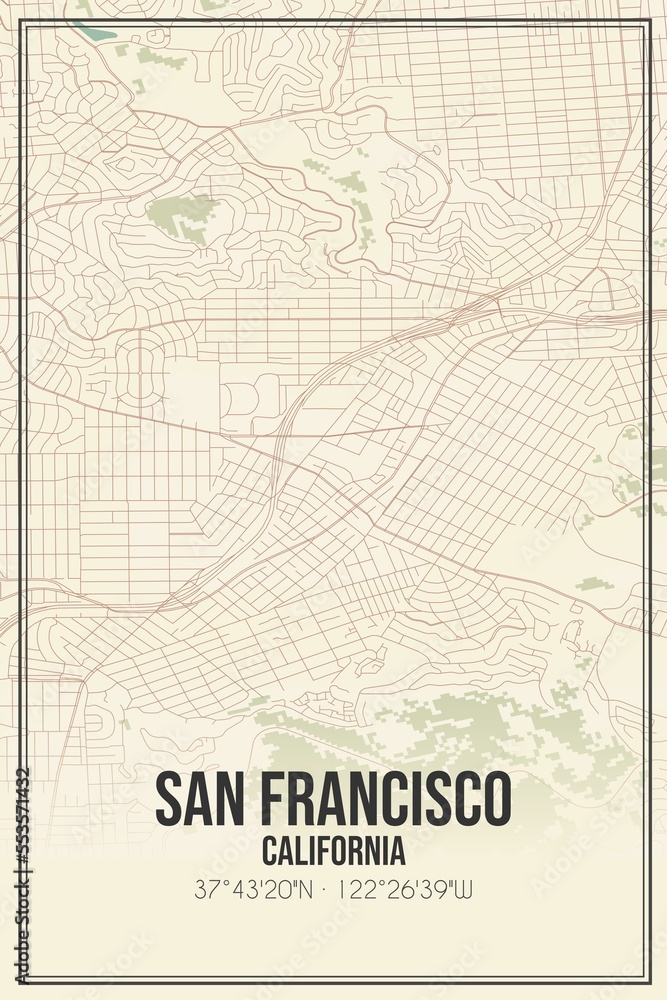 Retro US city map of San Francisco, California. Vintage street map. Retro US city map of San Francisco, California. Vintage street map.