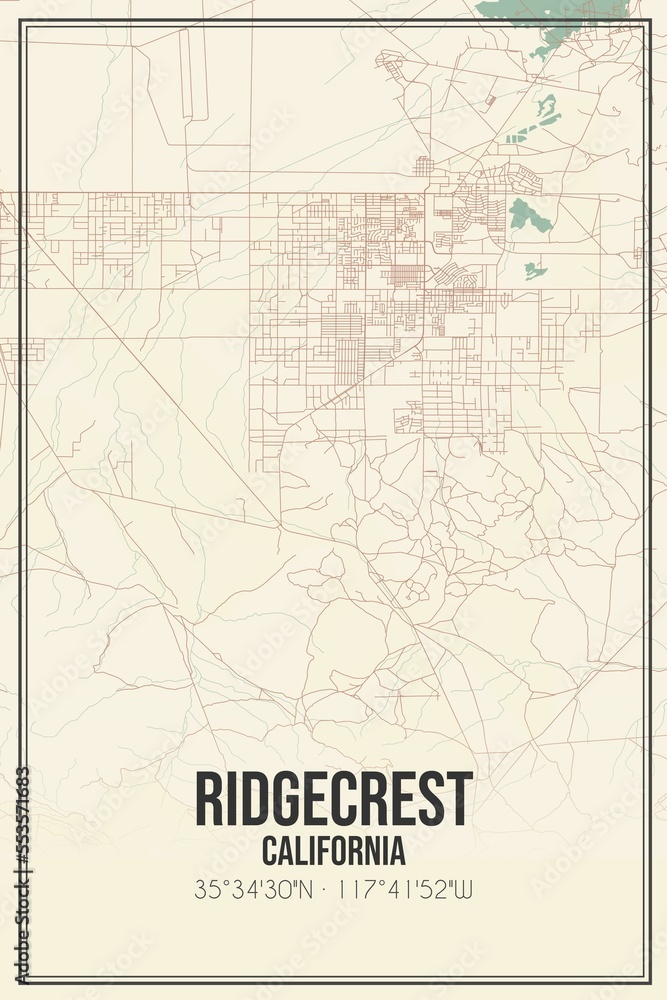 Retro US city map of Ridgecrest, California. Vintage street map.