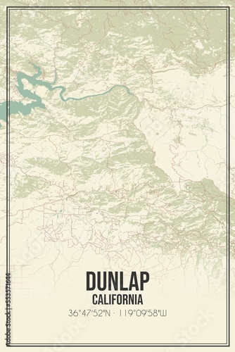 Retro US city map of Dunlap, California. Vintage street map. photo