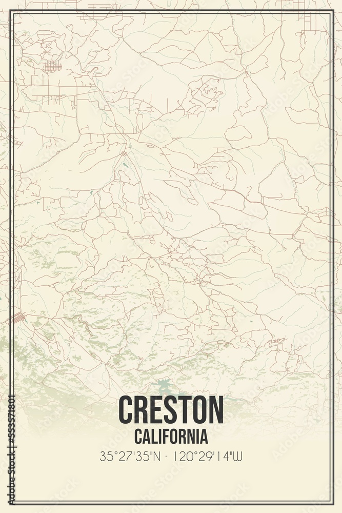 Retro US city map of Creston, California. Vintage street map.
