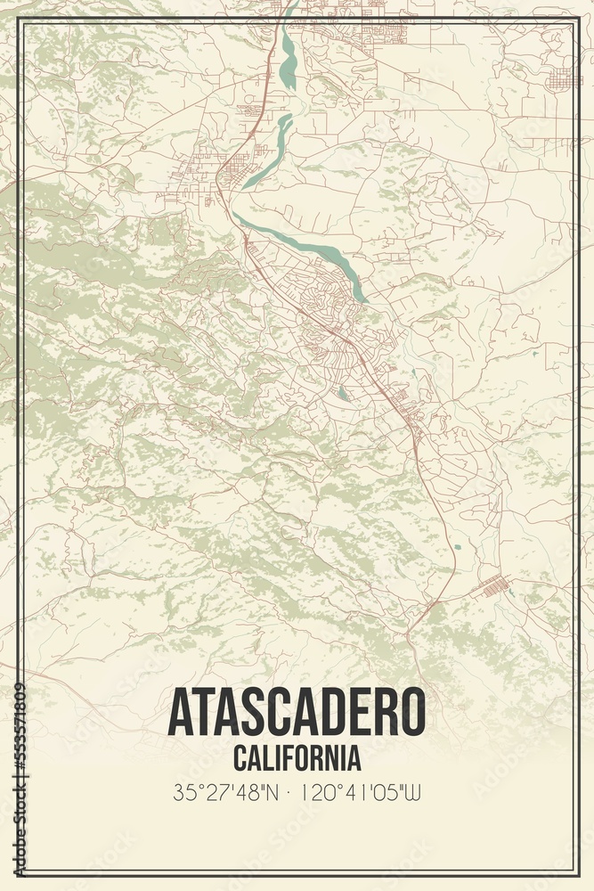 Fototapeta premium Retro US city map of Atascadero, California. Vintage street map.