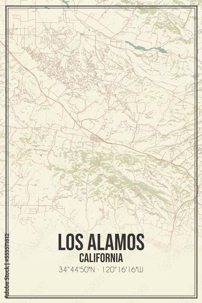 Retro US city map of Los Alamos, California. Vintage street map.