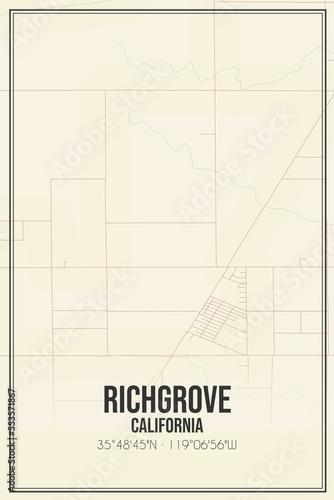 Retro US city map of Richgrove, California. Vintage street map. photo